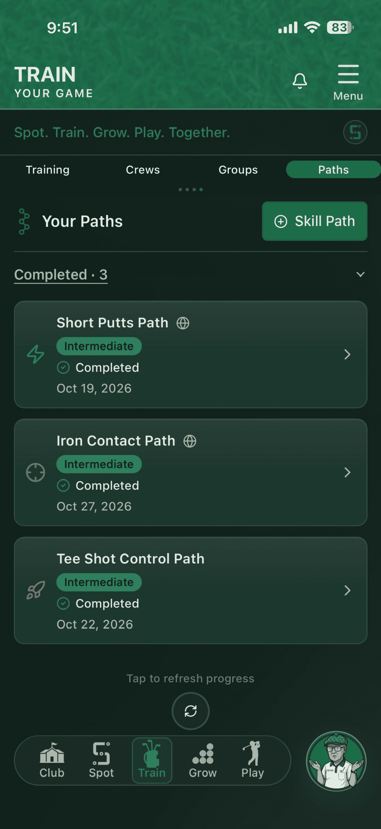 Actual Your Paths view listing completed Skill Paths