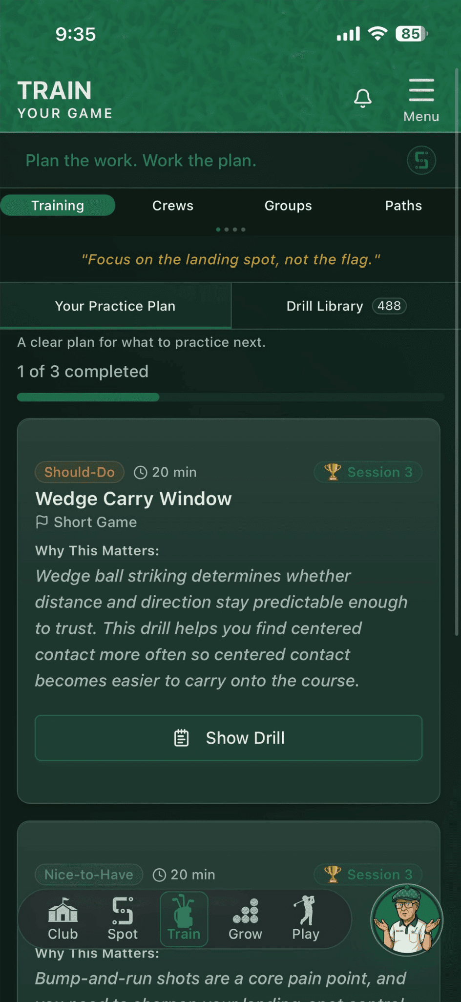 Actual practice drill card