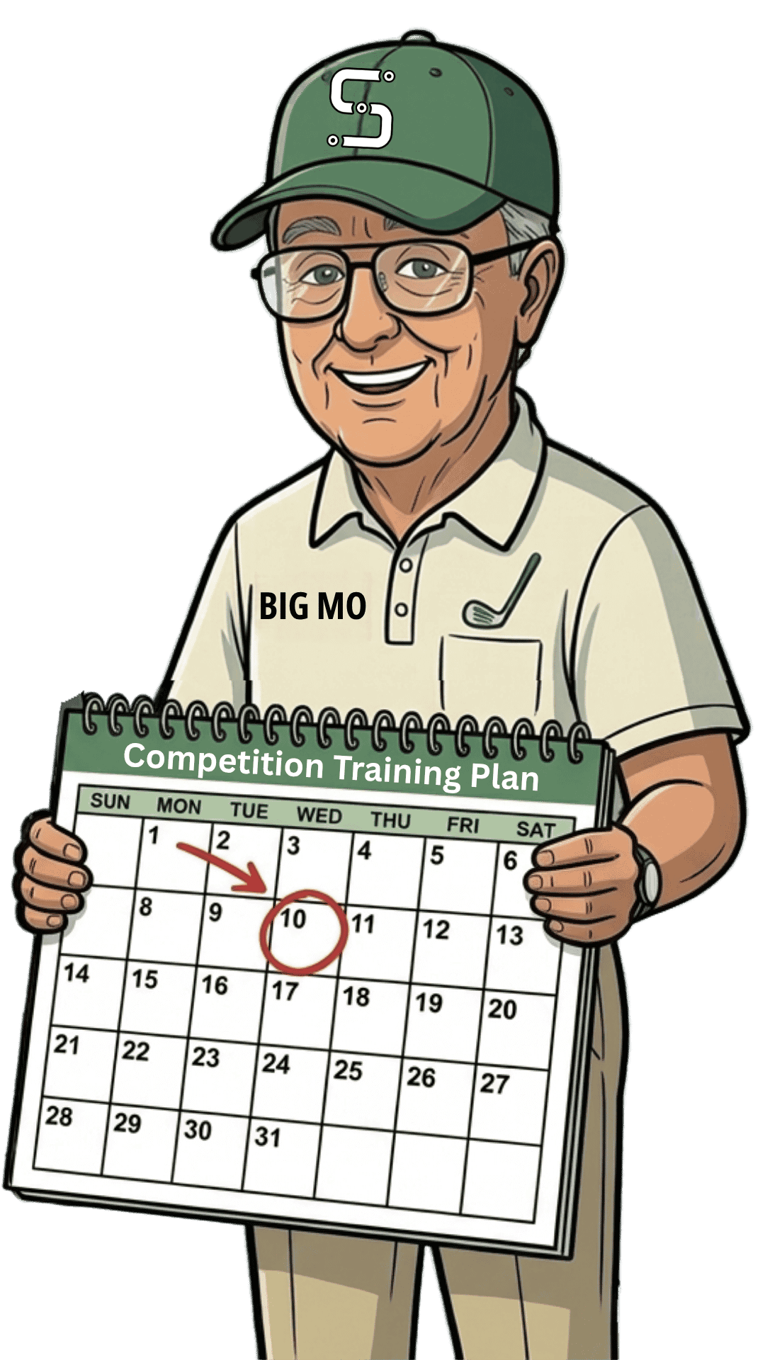 Mo holding a calendar with the competition date circled