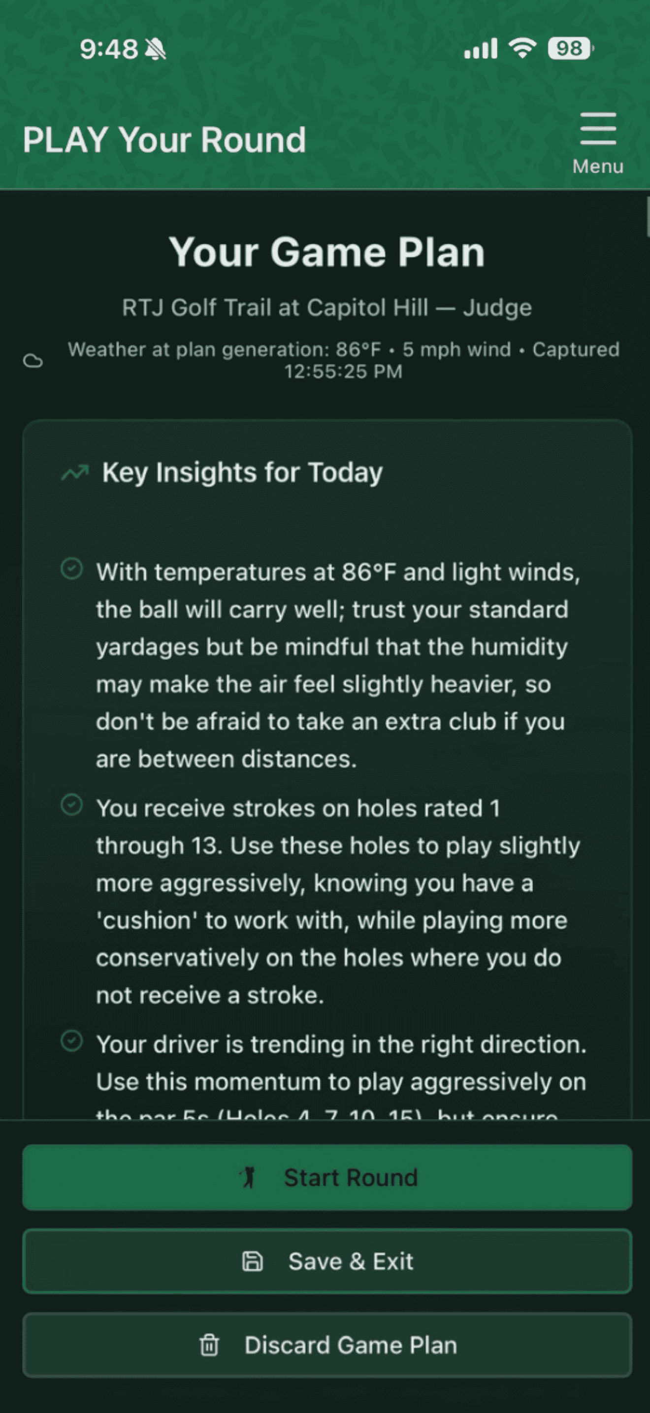 Actual round game plan