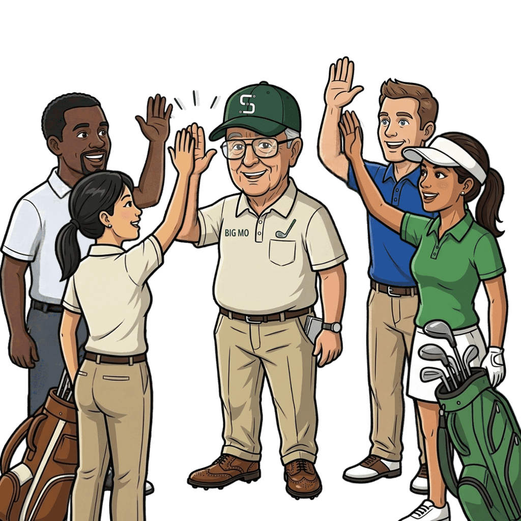 Mo high-fiving a group of golfers